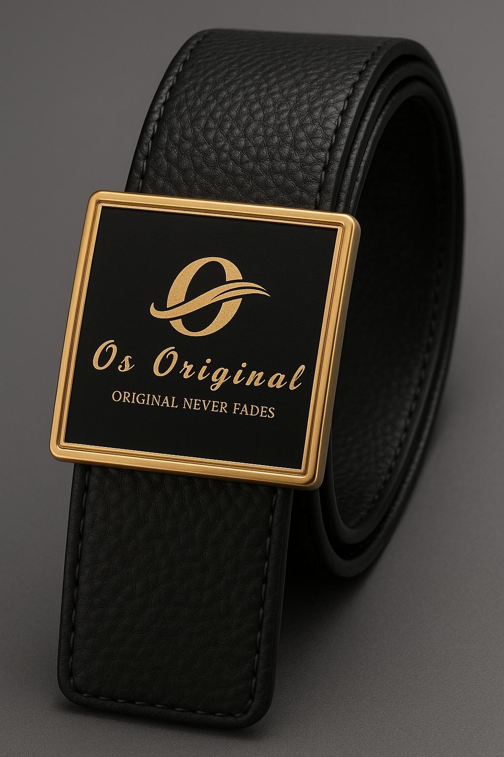 Premium black leather belt with engraved metal buckle – Os Original

